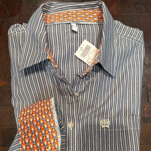 CINCH Shirt Women's‎ Extra Large  Blue Striped Long Sleeve Button Up Western NWT